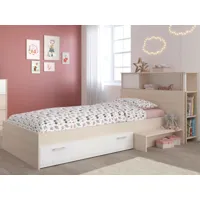 lit deluxe carl 90x200 cm acacia fumé/blanc avec surmeuble